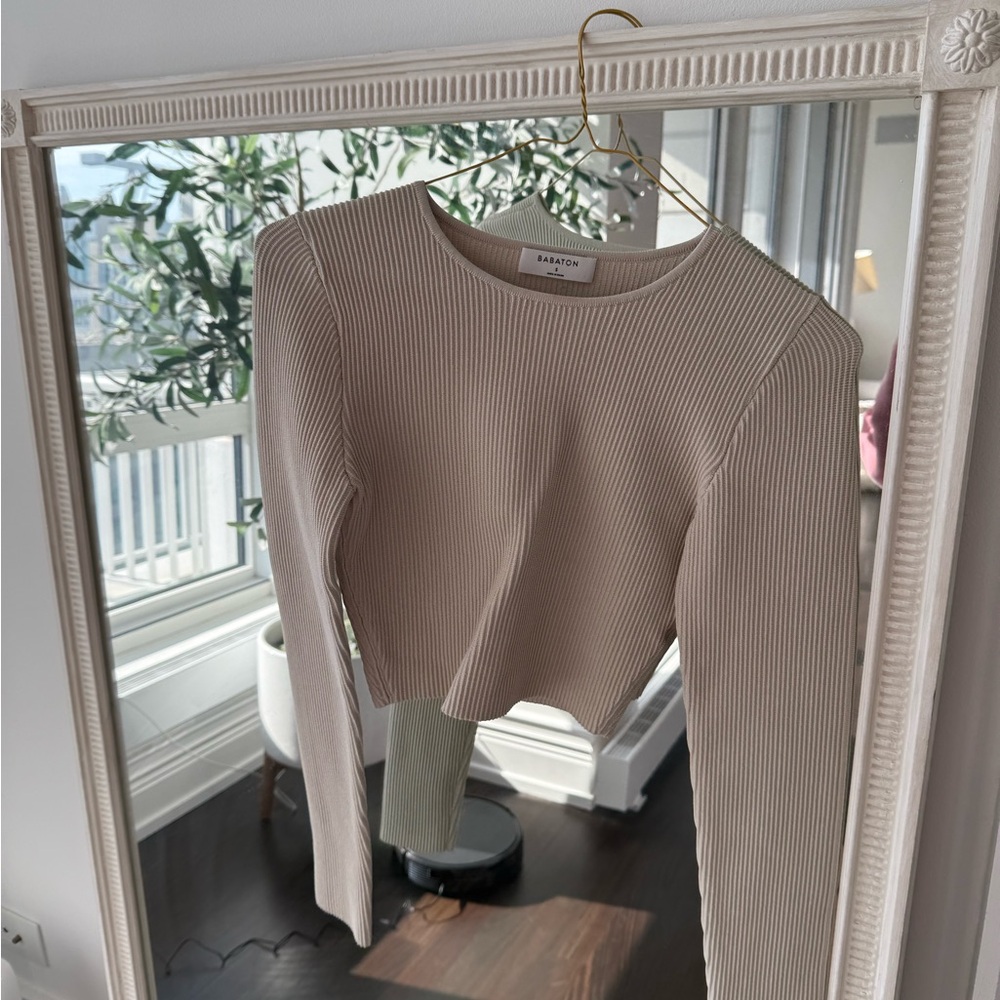 Babaton Ribbed Biege Long Sleeve Top